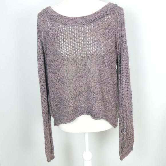 Free People Open Knit Purple Crewneck Balletcore Slouchy Sweater Small - Picture 1 of 11